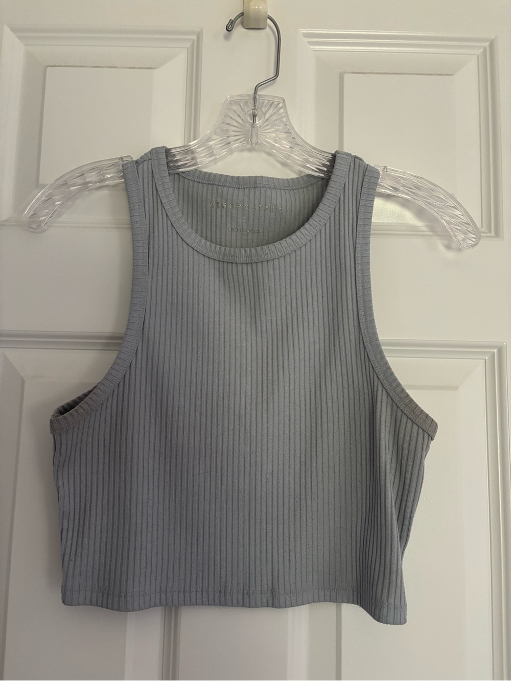 Aeropostale Ribbed Cropped Tank Top - Light Blueish Gray